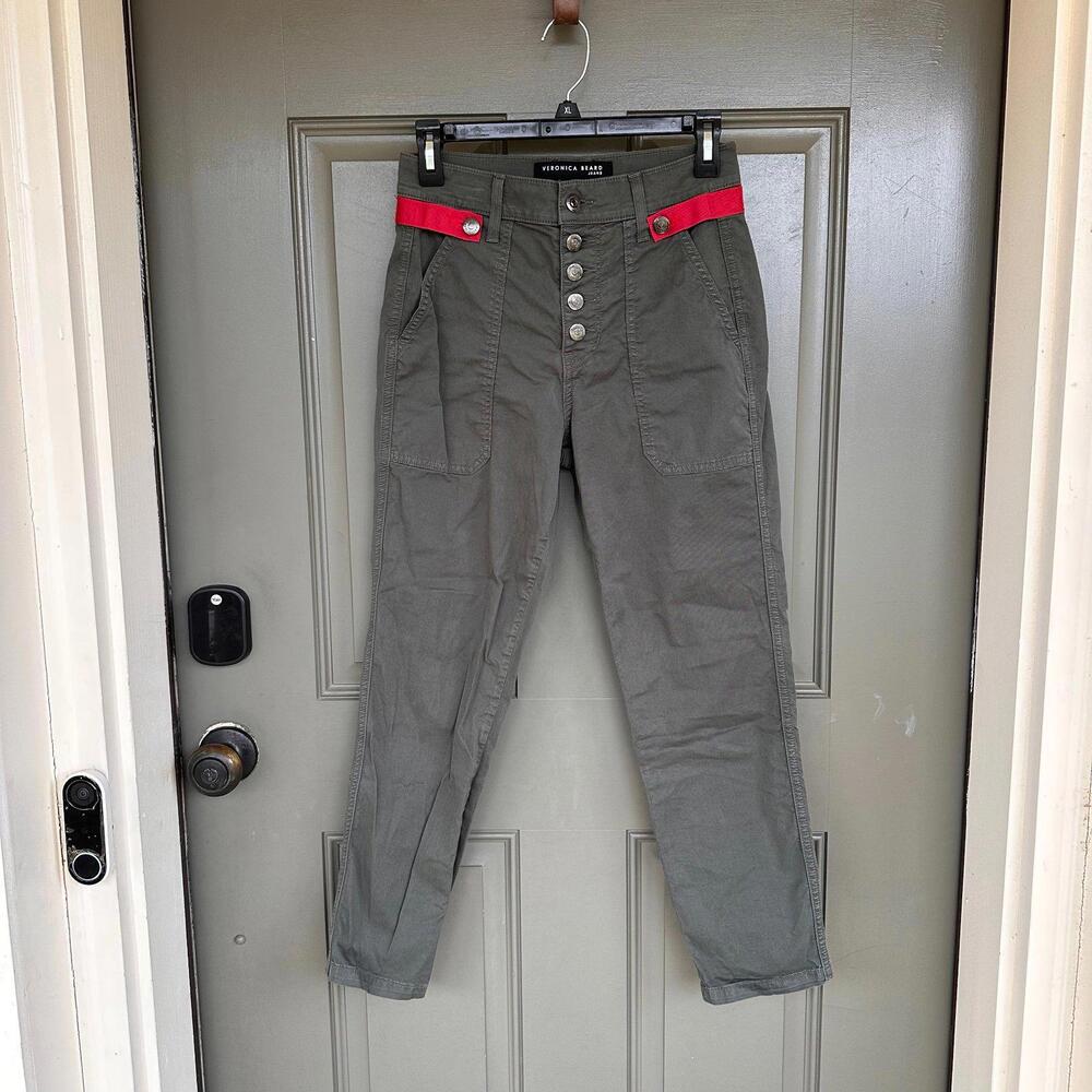 Veronica Beard Arya Straight High Rise Army Green Pants 25